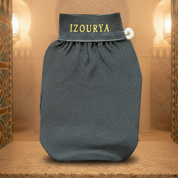 A kessa glove ribbed black elastic collar featuring the brand name 'IZOURYA' in yellow text, shown against a plain white background.